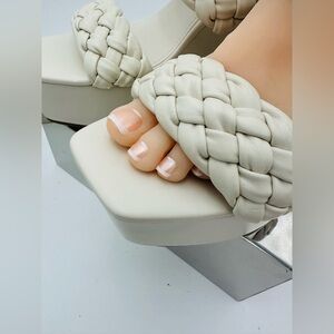 NINE WEST NESSIE w 12 Platform Mule Wedge sandal + double wide braided straps!